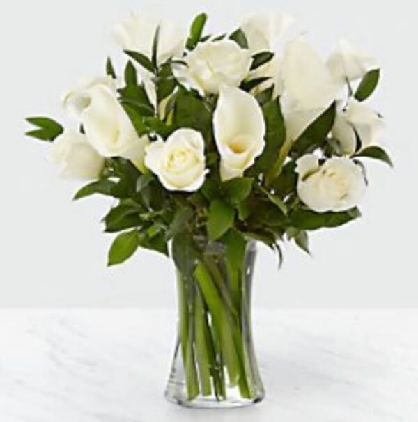 Calla Lily & White Rose Bouquet for Sympathy Carol Flowers and