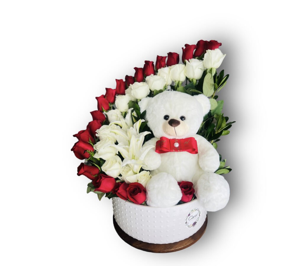 ROSES AND TEDDY BEAR